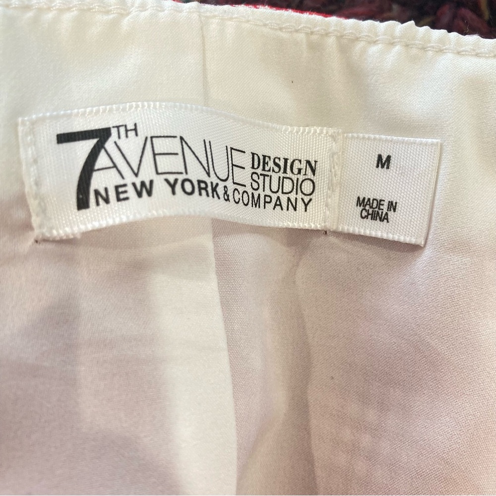 New York and Company red and white gingham midi pencil skirt lace trim - Picture 5 of 11